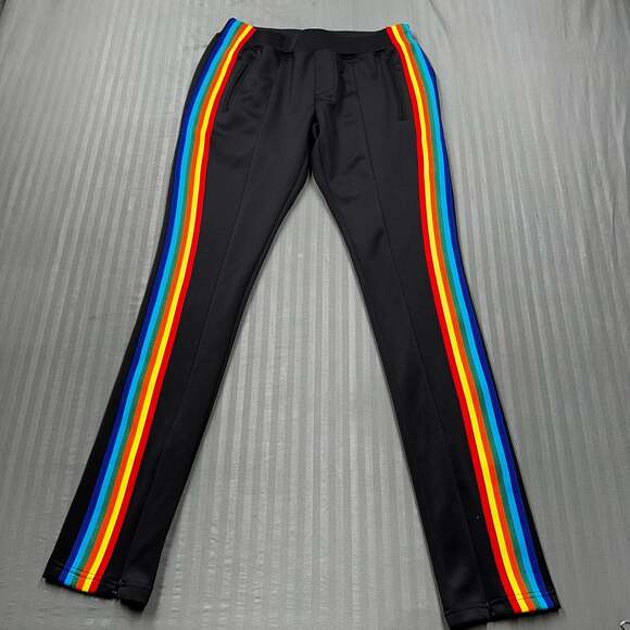 Kanari B Pants - Kanari B EUC Women’s Black Rainbow Side Stripe Slim Track Pants with Ankle Zips